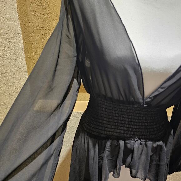 Black Sheer Overdress S  Gothic Boho Romantic Witchy Grunge Y2K Festival Dress - Picture 7 of 8